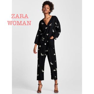 ザラ(ZARA)の新品未使用 ZARA WOMAN フラワー柄 刺繍 オールインワン S M(オールインワン)