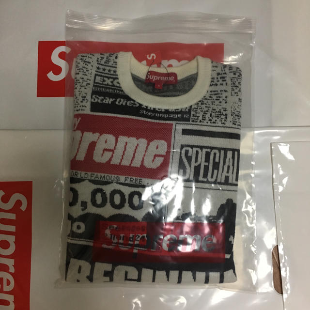 Supreme(シュプリーム)の【Sサイズ送料込】supreme newsprint sweater ホワイト メンズのトップス(ニット/セーター)の商品写真