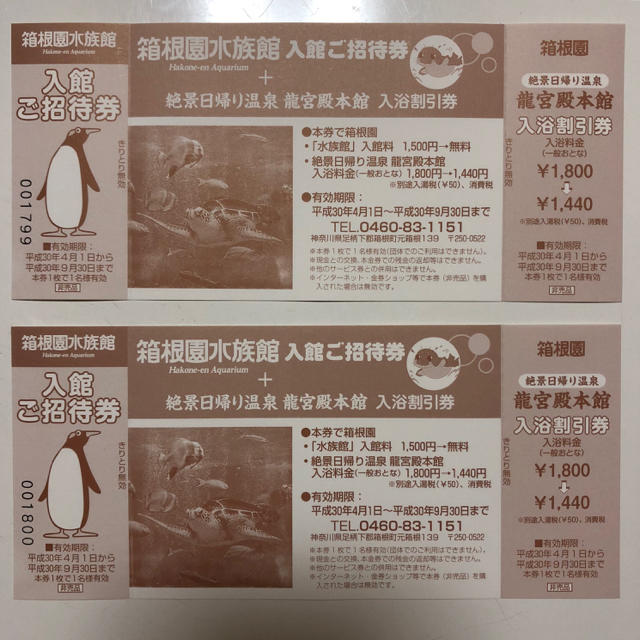 箱根園水族館 チケット ペア 2枚 チケットの施設利用券(水族館)の商品写真