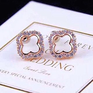 14K鍍金ダイヤオープンクローバーピアス(ピアス)