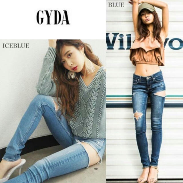 GYDA(ジェイダ)のGYDA ジェイダ side RIPPEDデニム インディゴ レディースのパンツ(デニム/ジーンズ)の商品写真