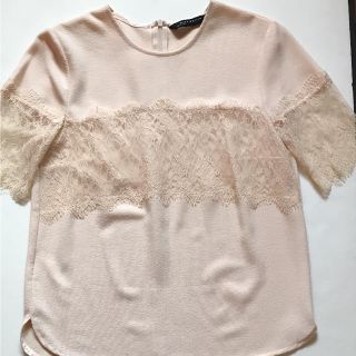 ザラ(ZARA)の【美品】ザラ  ピンク  レース  トップス(シャツ/ブラウス(半袖/袖なし))