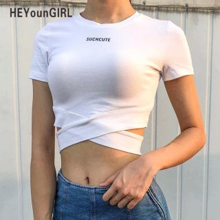 韓国 原宿 セクシー トップス(Tシャツ(半袖/袖なし))