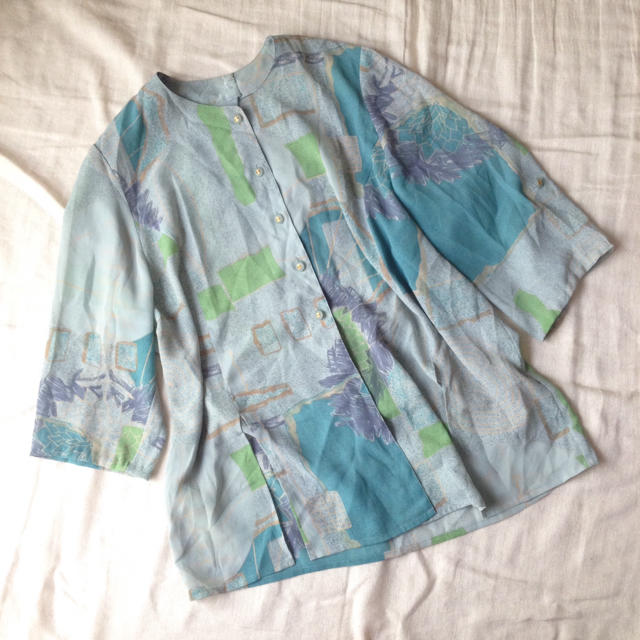水彩画のようなブラウス vintage ヴィンテージ 古着 レディースのトップス(シャツ/ブラウス(長袖/七分))の商品写真