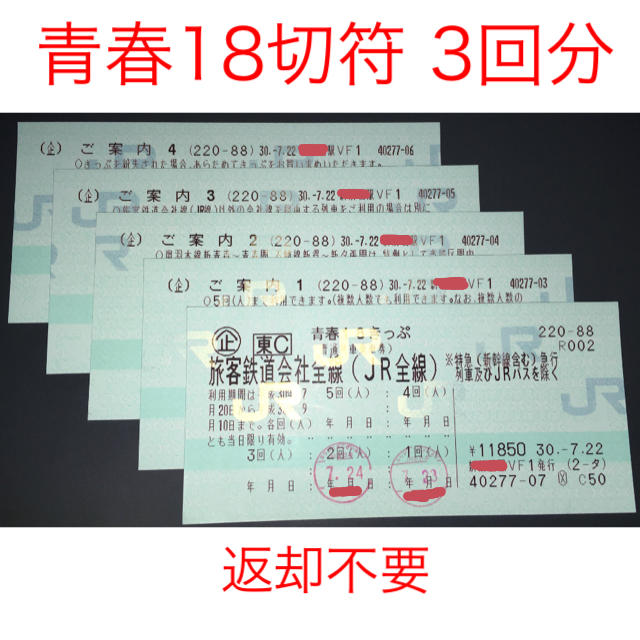 青春18切符 3回分乗車券/交通券