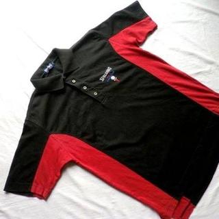スポルディング(SPALDING)のSPALDINGスポルティング■切り替え・半袖ポロシャツ■黒×赤■綿■メンズ L(ポロシャツ)
