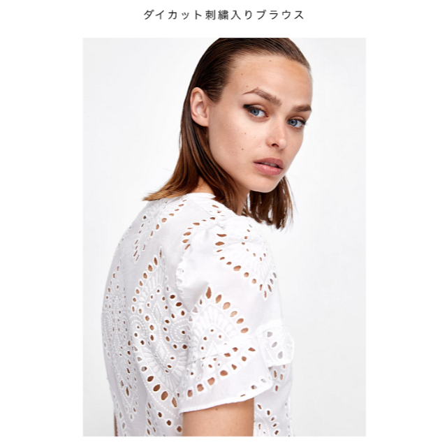 ZARA(ザラ)のZARA ダイカット刺繍入りブラウス　XS レディースのトップス(シャツ/ブラウス(半袖/袖なし))の商品写真