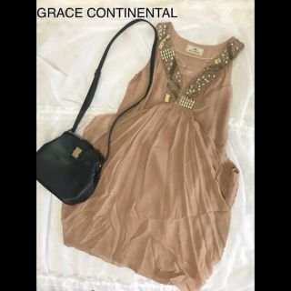 グレースコンチネンタル(GRACE CONTINENTAL)のgrace continental ビジュー付シルクドレス(ミニドレス)