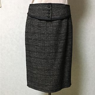 マックスマーラ(Max Mara)のMaxMara 白タグ 薄手ツイード スカート 美ライン 大きいサイズ 44(ひざ丈スカート)