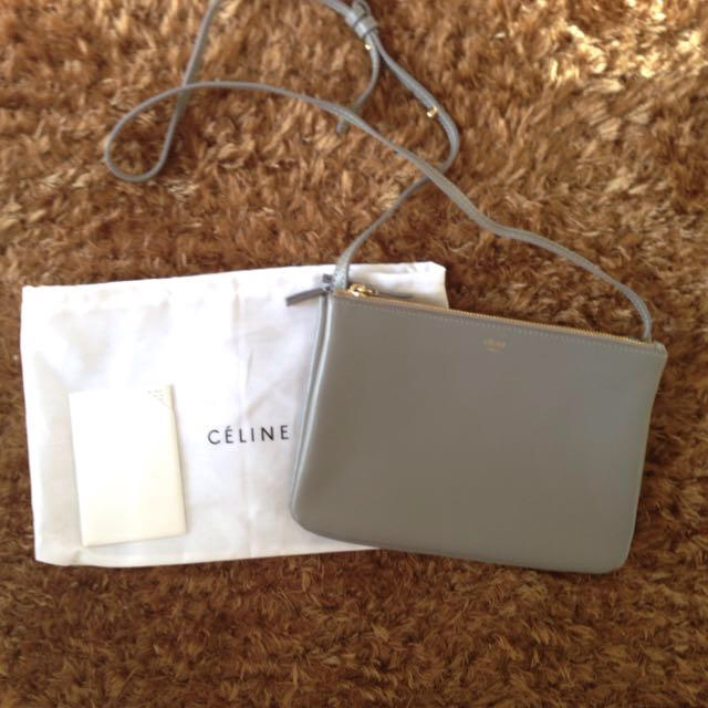 本物保証】 CELINE トリオバッグ グレー ショルダーバッグ