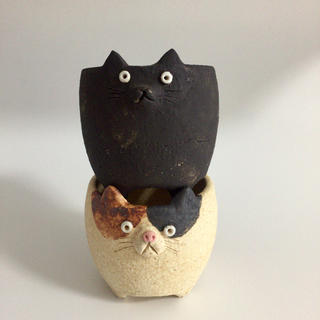 猫 植木鉢 プランター 信楽焼 2匹セット 黒猫 (プランター)