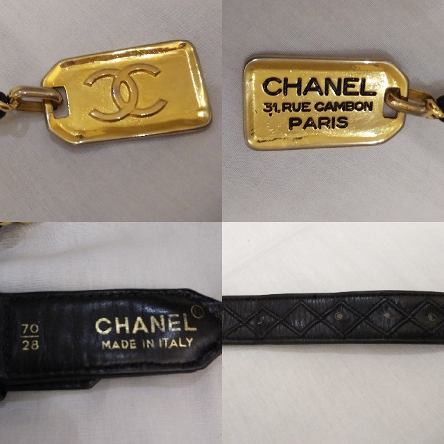 CHANEL シャネル ゴールドチェーン レザーベルト プレート付き