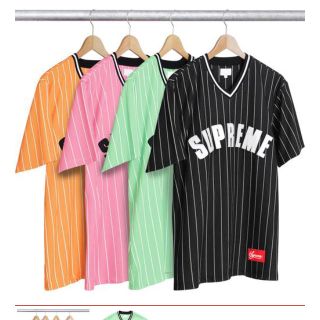 シュプリーム(Supreme)のPinstripe baseball Jersey 美品 黒M(ジャージ)