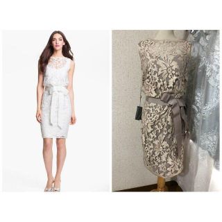 タダシショウジ(TADASHI SHOJI)の新品　Tadashi Shoji ドレス 膝丈ワンピース ベージュ　総レース(ひざ丈ワンピース)