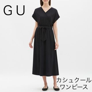 ジーユー(GU)の【GU】カシュクールワンピース 黒 Lサイズ ユニクロ ロング マキシ(ロングワンピース/マキシワンピース)