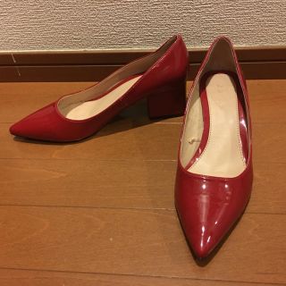 ザラ(ZARA)のザラチャンキーヒールレッドパンプス 38(ハイヒール/パンプス)