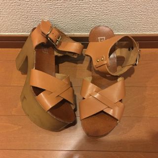 トップショップ(TOPSHOP)の TOPSHOP本革茶色厚底サンダル 37(サンダル)