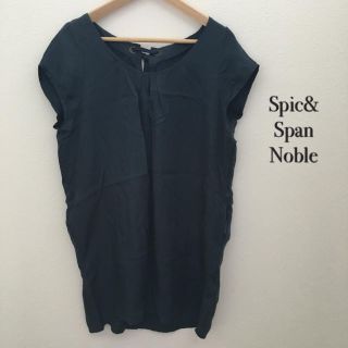 スピックアンドスパンノーブル(Spick and Span Noble)の【美品】スピック＆スパンノーブル ネイビー 半袖ワンピース バックリボン(ミニワンピース)