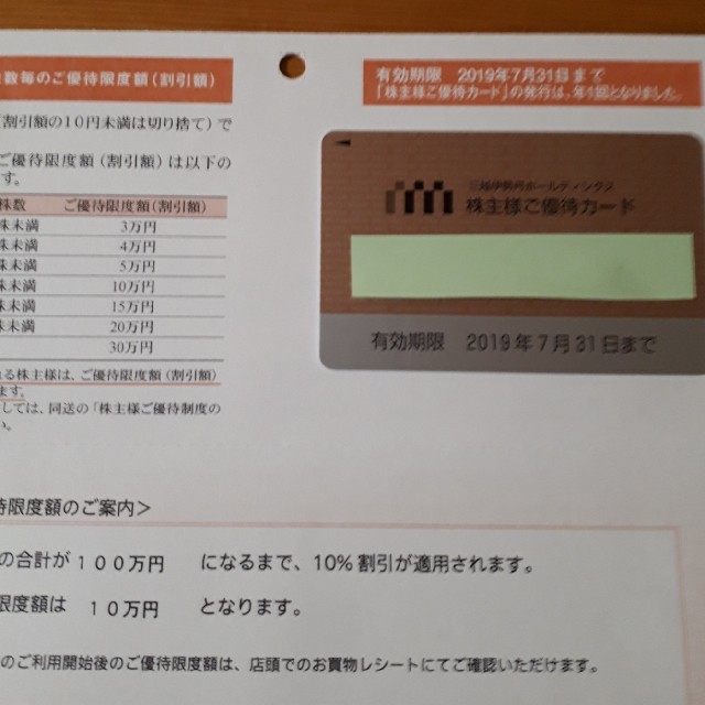 伊勢丹(イセタン)の三越伊勢丹　株主優待カード　100万まで10％割引 チケットの優待券/割引券(ショッピング)の商品写真