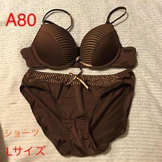 ブラジャー&ショーツセット A80 ショーツLサイズ ブラウン(ブラ&ショーツセット)