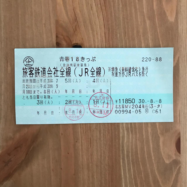 鉄道乗車券青春18きっぷ 3回分