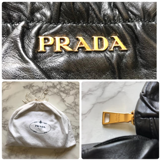 美品 プラダ PRADA レザー クラッチバッグ 革 リボン-