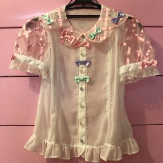 アンジェリックプリティー(Angelic Pretty)のsandwich様専用 ブラウス リボン ホワイト×ピンク(シャツ/ブラウス(半袖/袖なし))