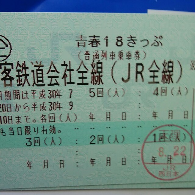 青春18切符鉄道乗車券