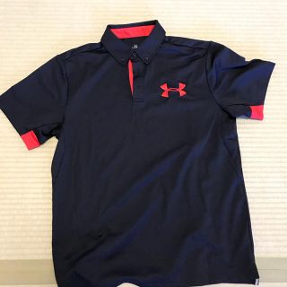 アンダーアーマー(UNDER ARMOUR)の美品 アンダーアーマー  ポロシャツ  XL 黒赤 ゴルフ ビッグロゴ(ウエア)