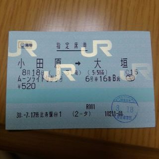 ムーンライトながら使用済指定席きっぷ(鉄道乗車券)