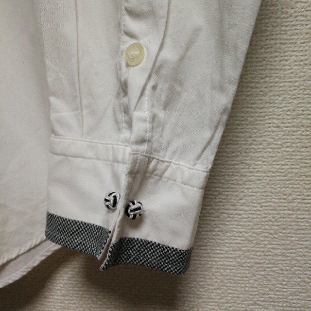 COMME CA ISM(コムサイズム)の古着COMME CA ISMコムサイズム白シャツLサイズ襟袖にチェック柄 メンズのトップス(シャツ)の商品写真