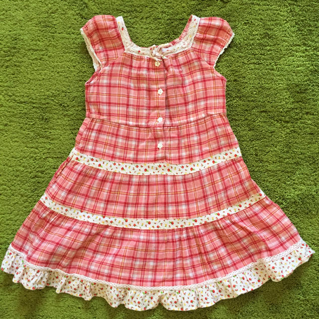 夏物SALE☆orange bon bon☆チェックワンピース 100cm キッズ/ベビー/マタニティのキッズ服女の子用(90cm~)(ワンピース)の商品写真