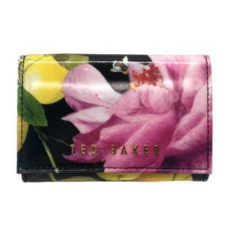 テッドベイカー(TED BAKER)のテッドベイカー 小銭入れ付きエナメルカードケース 花/フルーツ柄 ブラック(名刺入れ/定期入れ)