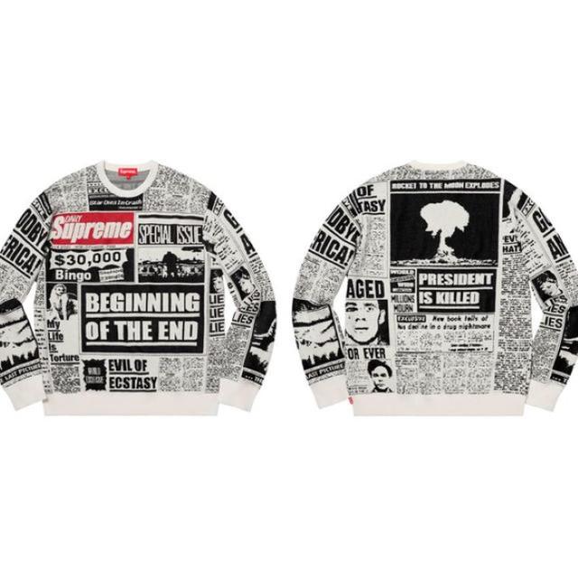 Supreme Newsprint Sweater 白L-