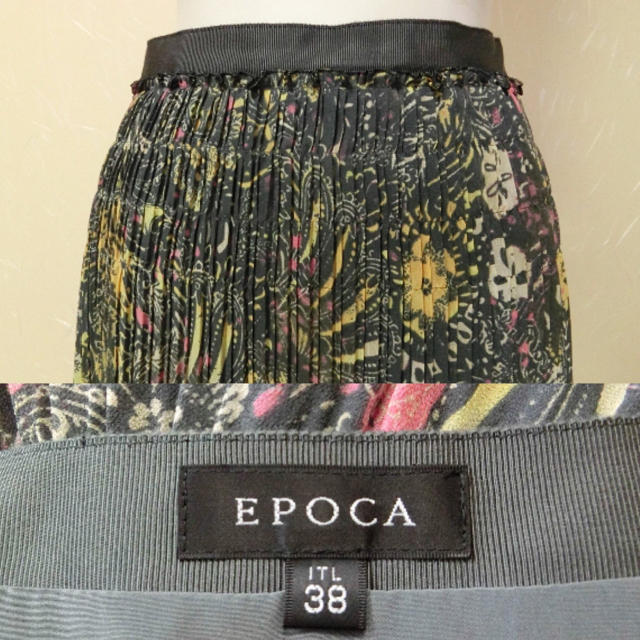 EPOCA(エポカ)のEPOCA エポカ　渋いグレーに花柄でプリーツになったバルーンスカート38 レディースのスカート(ひざ丈スカート)の商品写真