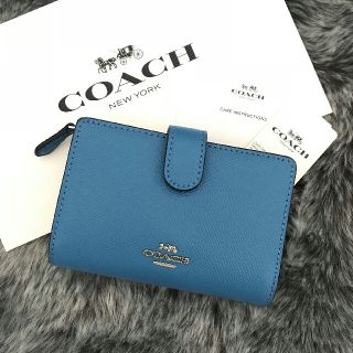 コーチ(COACH)の新品☆COACH(コーチ)ブルー レザー 二つ折り財布(財布)