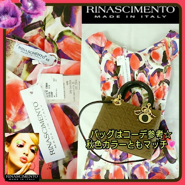 RINASCIMENTO(リナシメント)の新品タグ付💗イタリア製RINASCIMENTO💗レディなフラワー調ワンピXS レディースのワンピース(ミニワンピース)の商品写真