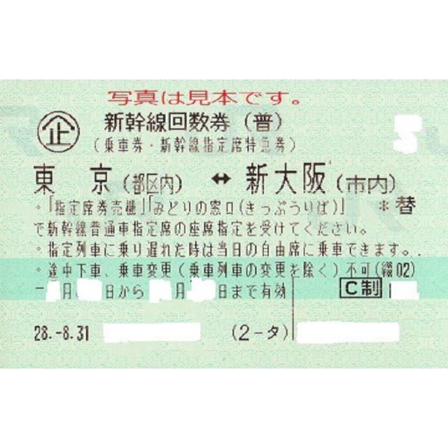 新幹線回数券　普通指定席　東京ー大阪６枚売り。期限３０年１１月２１日