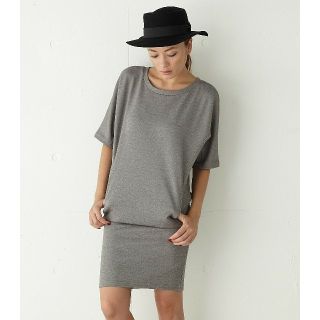 マウジー(moussy)の新品 moussy ポケット付半袖ブラウジングワンピ 着丈調節可 グレー灰 1(ひざ丈ワンピース)