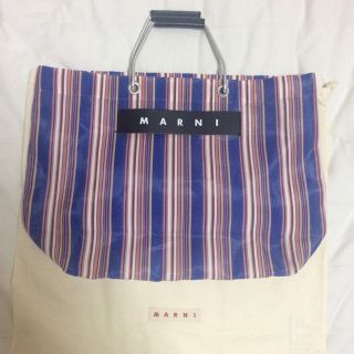 マルニ(Marni)の美品☆マルニフラワーカフェ バッグ ストライプ トート ピクニックバッグ (かごバッグ/ストローバッグ)