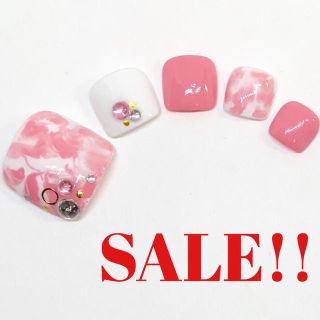 SALE！ ピンクマーブル  ネイルチップ ペディキュア   (つけ爪/ネイルチップ)