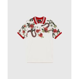 ザラ(ZARA)の新品 ZARA スネーク 薔薇 ビッグシルエット ポロシャツ ホワイト 白 メン(ポロシャツ)