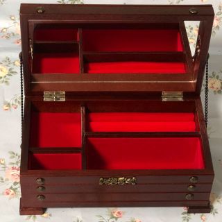 美品 )アンティーク調 木製 カメオ・オルゴール付 ジュエリーボックス