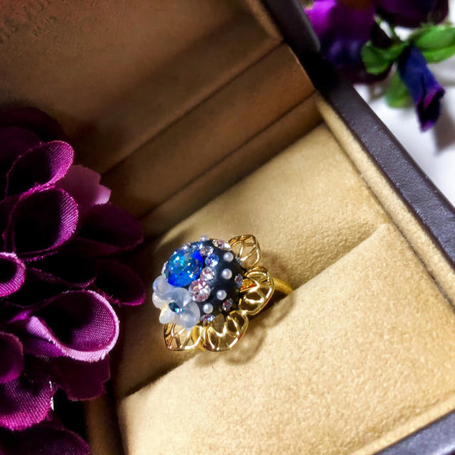 ◆再販5◆swarovski flower ring 《Gold ring》 ハンドメイドのアクセサリー(リング)の商品写真