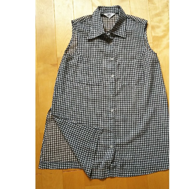 ギンガムチェック ノースリーブ シャツ 黒 レディースのトップス(シャツ/ブラウス(半袖/袖なし))の商品写真