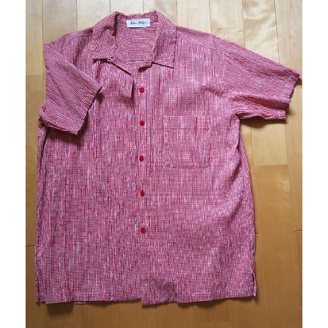 ギンガムチェック シャツ 赤 レディースのトップス(シャツ/ブラウス(半袖/袖なし))の商品写真