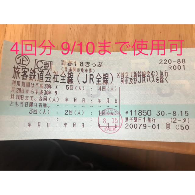 乗車券/交通券青春18きっぷ 4回分