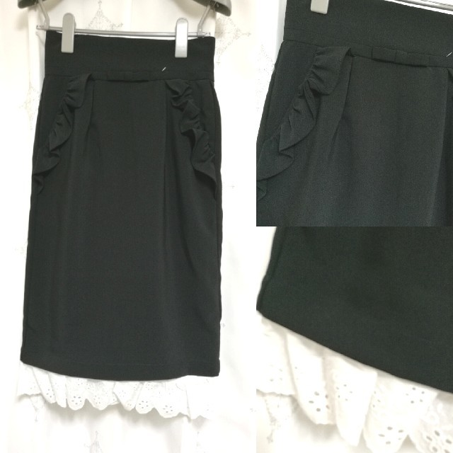 Ank Rouge(アンクルージュ)の(新品)Ank Rouge/ハイウエストタイトスカート ブラック レディースのスカート(ひざ丈スカート)の商品写真