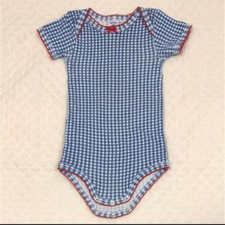 プチバトー(PETIT BATEAU)のプチバトー 半袖ボディ 12m 74cm ギンガムチェック ブルー(肌着/下着)