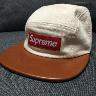 supreme denim leather visor camp cap